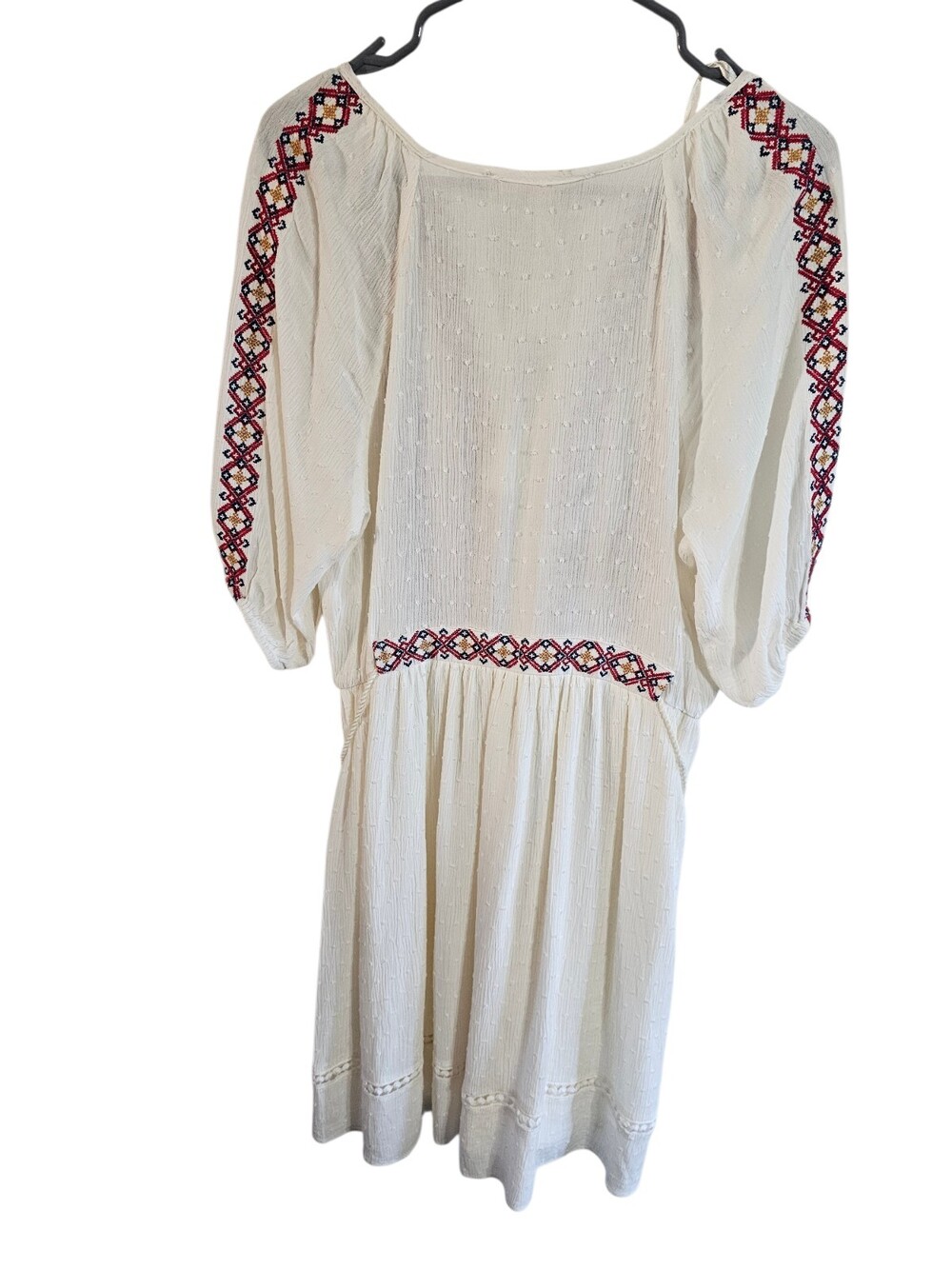 Lovestitch Ivory Embroidered Boho Midi Dress Tassel Tie Waist Peasant Medium - Picture 3 of 7